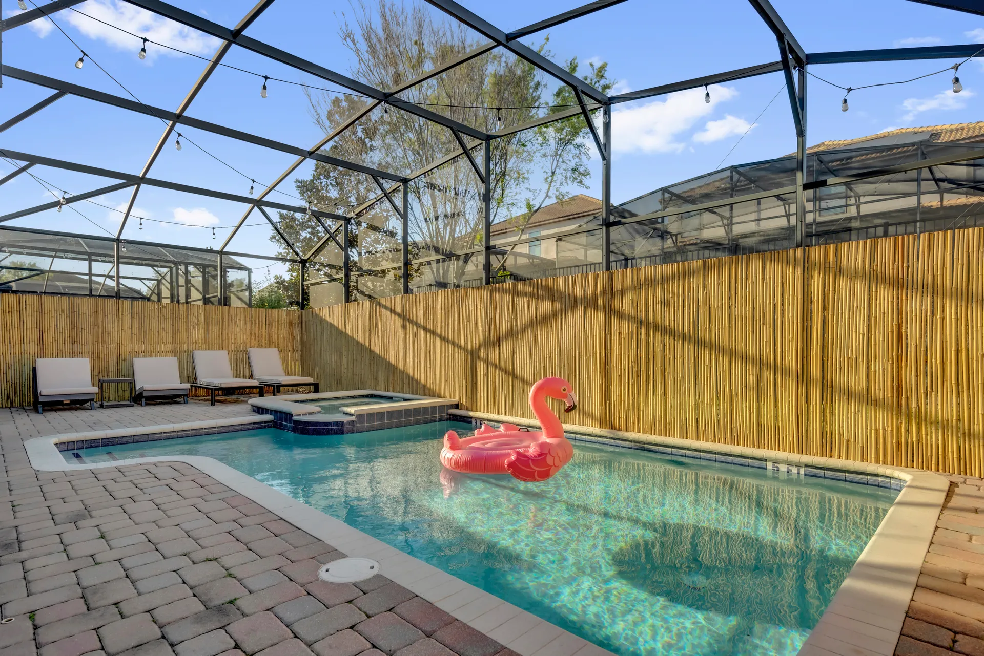 Private screened-in swimming pool at the luxury villa